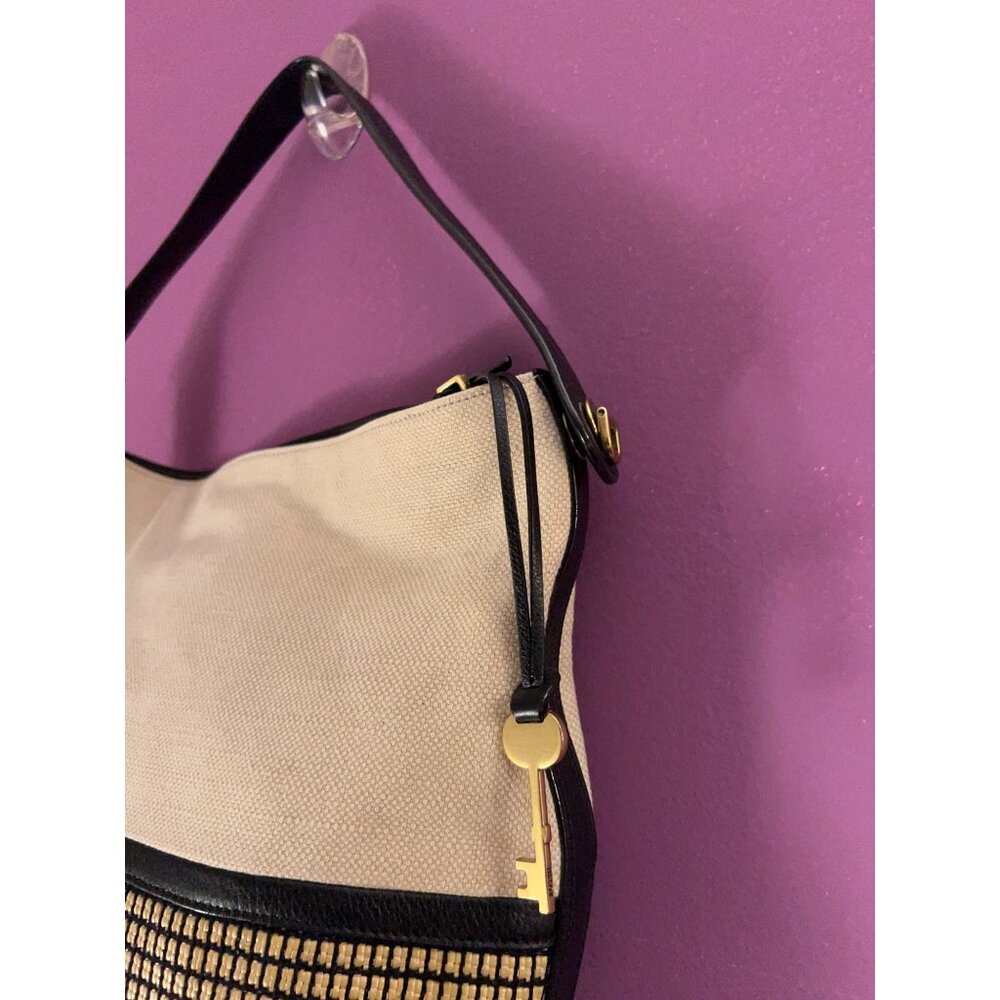 Fossil Maya Bag Leather Trim Colorblock Hobo Purse Multi Crossbody Strap Neutral - Picture 8 of 11